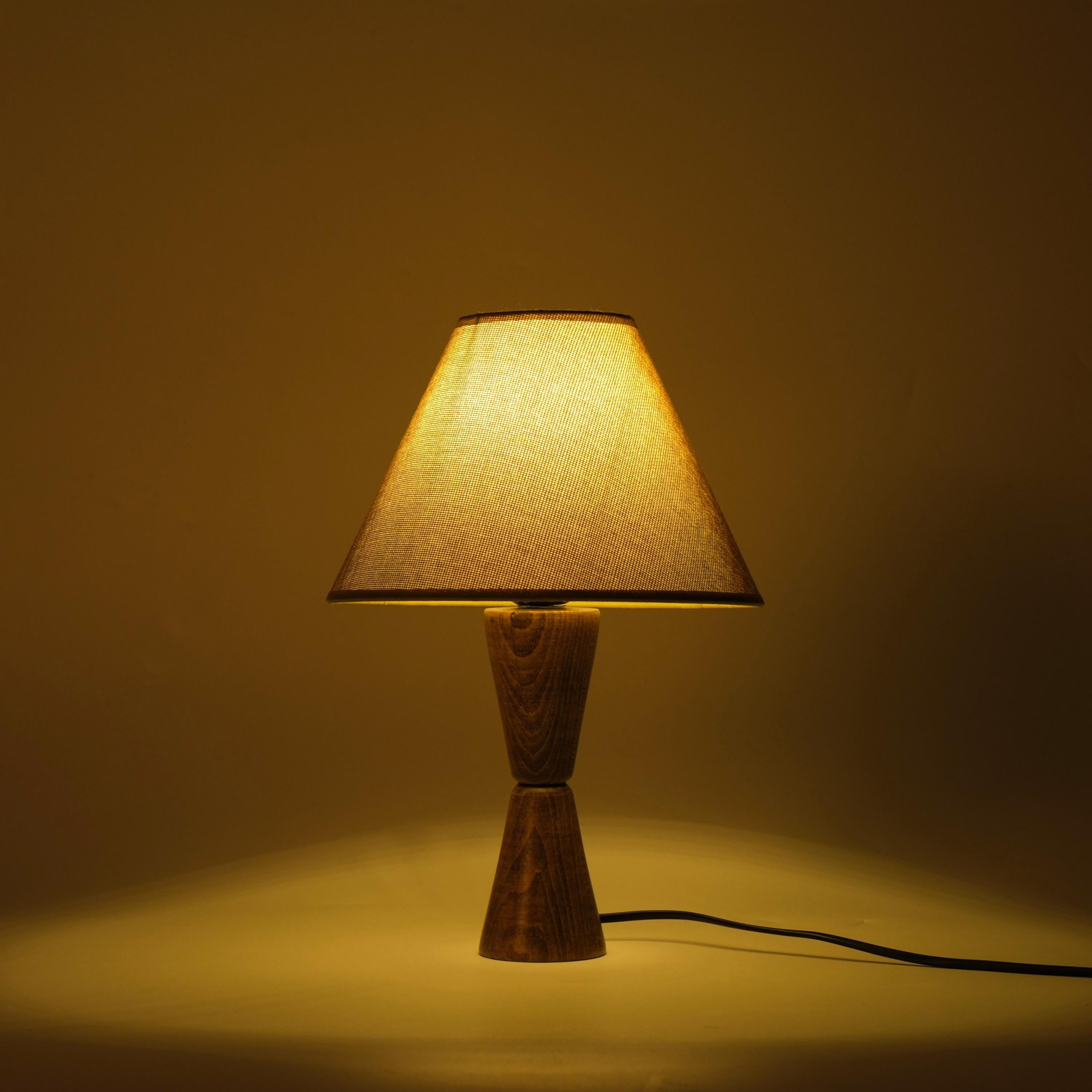 LampStoreUSA Minimalist Modern Table Lamp Vintage Bedside Linen Shade Natural Wood Base Walnut Desk Lighting