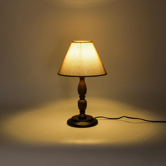 Vintage Home Decor Table Lamp Mid-Century Bedroom Wooden Base Desk Light with Linen Shade Contemporary Bedside Nightlight