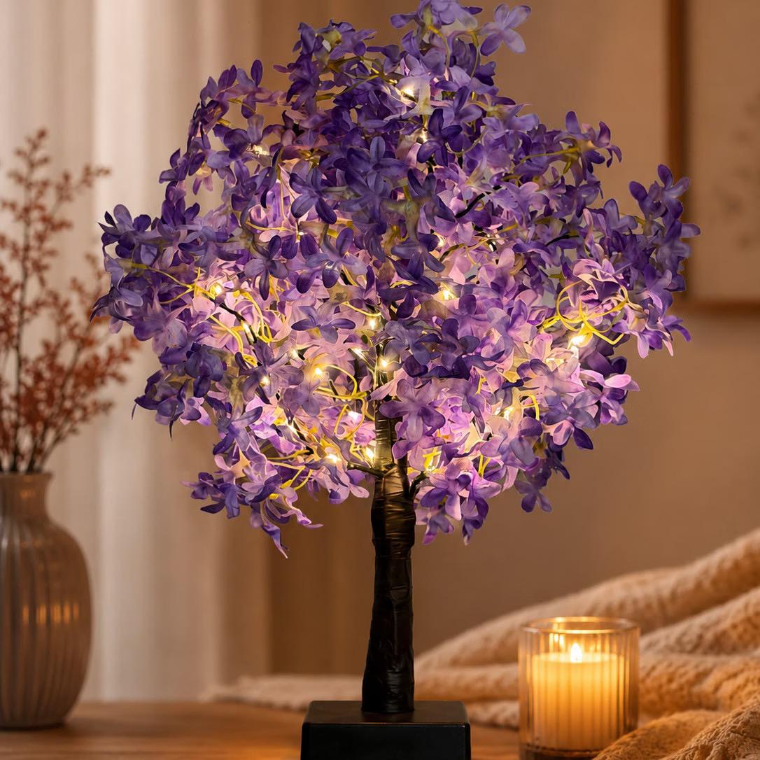 Purealm Cherry Blossom Tree Lamp Pink Floral Bonsai Fairy Light Desk Night Light