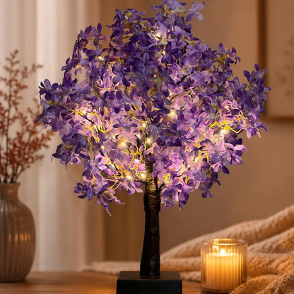 Purealm Cherry Blossom Tree Lamp Pink Floral Bonsai Fairy Light Desk Night Light