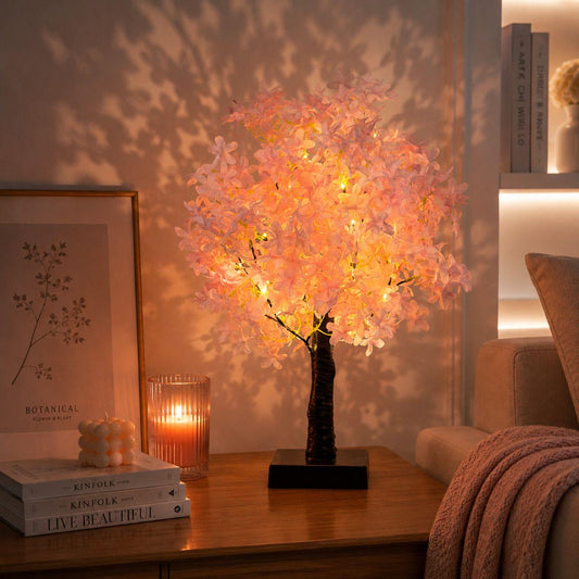 Purealm Cherry Blossom Tree Lamp Pink Floral Bonsai Fairy Light Desk Night Light