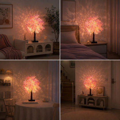 Purealm Cherry Blossom Tree Lamp Pink Floral Bonsai Fairy Light Desk Night Light